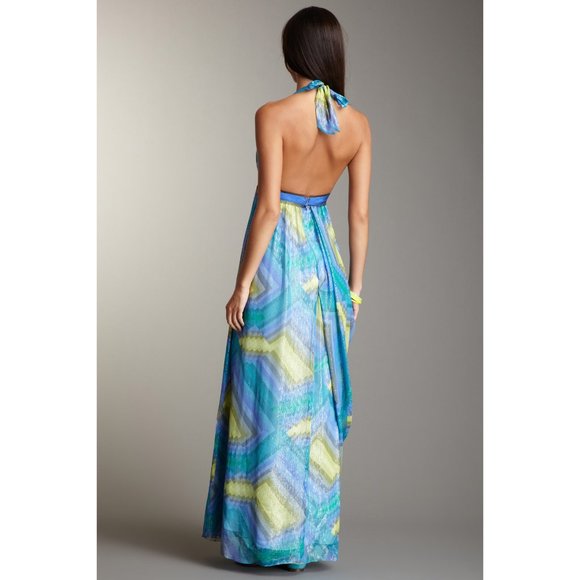 BCBGMaxAzria Silk Metallic Maxi Halter Dress New 10 - Picture 12 of 12